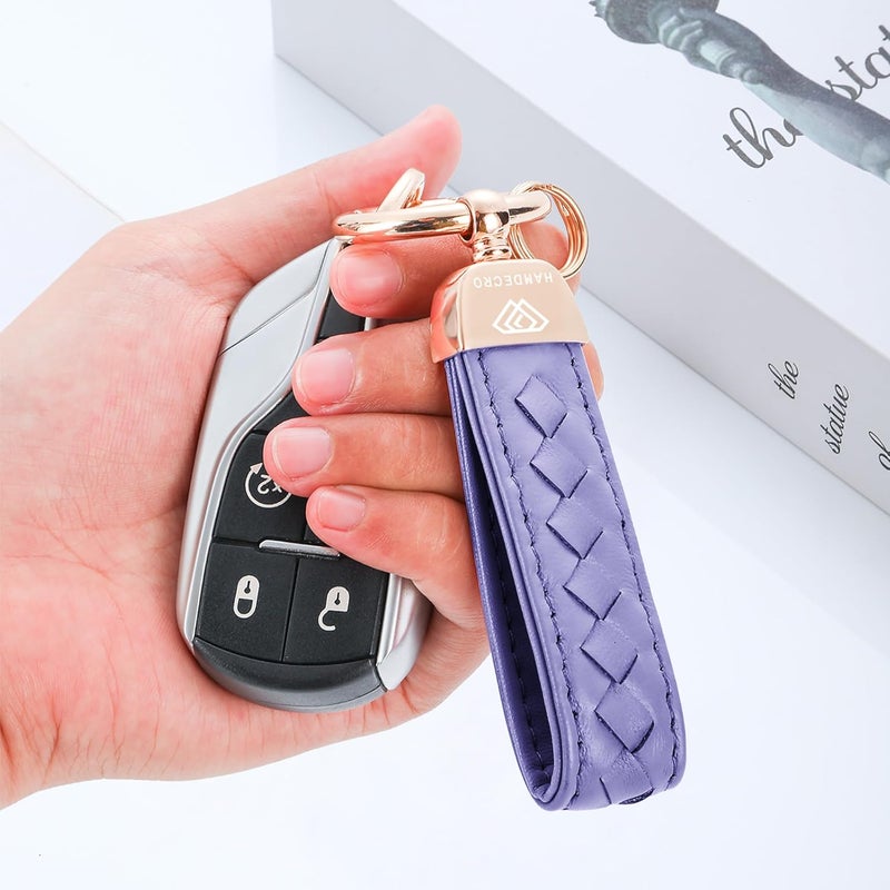 Hamdecro Store Genuine Leather Car Keychain, Handmade Knit Sheepskin Key chains for Women, Universal Key Fob Holder with 360 Degree Rotatable, Anti-Lost D-Ring, 2 Keyrings and 1 Screwdriver – Lavender Purple - Image 5